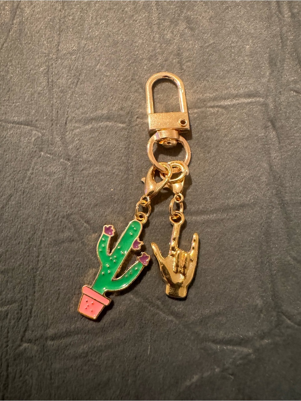 Green Cactus and American Sign Language 🤟🏻 Gold Hand Charm
